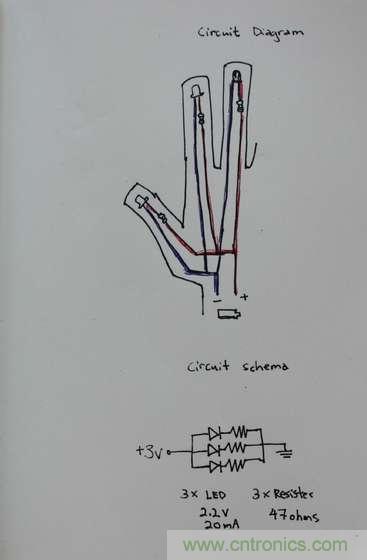 LED多點(diǎn)觸控手套DIY:設(shè)計(jì)電路圖