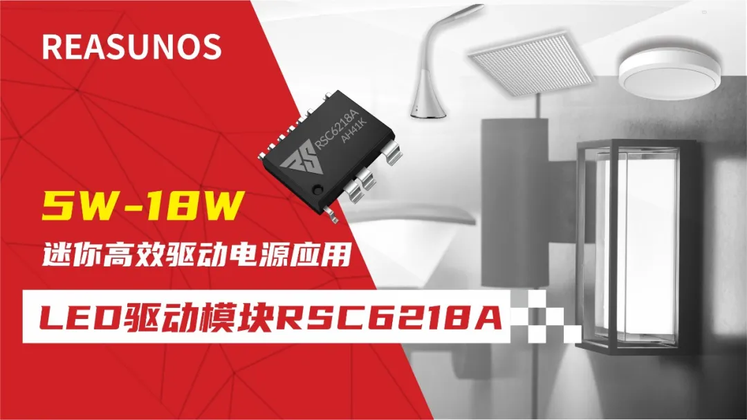 一、LED驅(qū)動模塊RSC6218A REASUNOS(瑞森半導(dǎo)體)通過持續(xù)投入研發(fā)，提升LLC應(yīng)用技術(shù)，集成控制芯片與功率轉(zhuǎn)換，成功推出新一代產(chǎn)品RSC6218A WSOP-16，延續(xù)瑞森LLC拓撲方案，時機趨勢完全迎合我國雙碳政策，電氣特性契合新版國標GB/T 17625.1-2022和歐盟新版ERP認證EU2019/2020雙重法規(guī)，專為中小功率的產(chǎn)品提供優(yōu)秀的方案；接下來會分幾個篇章持續(xù)介紹新方案產(chǎn)品的應(yīng)用資料和設(shè)計實例分享：  RSC6218A功率模塊內(nèi)部集成CS-CP-LLC電源半橋模塊和功率轉(zhuǎn)換模塊，延續(xù)瑞森主題設(shè)計方向單級實現(xiàn)高PF無頻閃技術(shù)和LLC諧振軟開關(guān)技術(shù)方案：該型號適用于5-18W功率段；具備高轉(zhuǎn)換效率(90%+)，高PF(>0.96)，低THD(<10%)，小型化(縮小PCB面積10-25%)，通過優(yōu)化產(chǎn)品內(nèi)部設(shè)計提升產(chǎn)品內(nèi)部功率器件的開啟與關(guān)閉性能，避免干擾發(fā)生，最高工作頻率達200KHZ，實現(xiàn)WSOP-16封裝兼顧散熱與小型化；并且內(nèi)部可自動設(shè)置死區(qū)時間，讓方案可靠易設(shè)計。 產(chǎn)品可廣泛應(yīng)用于： 1.護眼系列燈具：如教室燈、辦公燈、護眼臺燈、壁燈、閱覽室燈等； 2.家居類燈具：如客廳燈、臥室燈、兒童房燈、廚房燈、走廊燈等； 3.軌道類燈具：地鐵照明、高鐵照明、隧道照明、車站照明等； 4.商照類燈具：筒燈、射燈、投射燈、 亮化燈、防爆燈等； 方案起到提供高效，穩(wěn)定，長壽命的作用。 二、產(chǎn)品功能框架  三、IC各PIN腳功能說明  PIN1 PGND 功率地，內(nèi)部是連接低邊MOS的S端地線； PIN2  NC  PIN3  HS 半橋MOS低邊漏極PIN； PIN4  HS 半橋MOS低邊漏極PIN； PIN5  HS 半橋MOS高邊源極PIN； PIN6  HS 半橋MOS高邊源極PIN； PIN7  NC  PIN8  HO 半橋MO高邊漏極； PIN9  HO 半橋MOS高邊漏極； PIN10 HB 半橋驅(qū)動高邊電源，通過外置的一個二極管與電容組成自舉回路，為高邊 MOS 的開啟提供電平； PIN11 VIN 高壓啟動的輸入腳，最高耐壓可達DC600V，啟動電流在1.7mA，一般應(yīng)用是從高壓電解處串接一個1206100K電阻引到PIN1，在整個環(huán)路還未建立起來時，是靠這個引腳的供電通過內(nèi)部連接到PIN6VCC，然后把VCC電容慢慢充電到芯片的啟動電壓后，芯片開始工作。整個環(huán)路建立起來后，VIN腳內(nèi)部關(guān)斷，VCC 通過外部變壓器輔助繞組供電維持正常工作； PIN12  VCC 信號電源引腳， 工作電壓范圍 8-20V，工作電流在 0.8mA，靜態(tài)工作電流是 720uA； PIN13  NC DT懸空腳； PIN14 FB  電壓反饋輸入，VFB中心值是1.2V，該引腳的功能主要是限定空載電壓的最大幅度，該芯片空載保護屬于打嗝模式，可以有效降低空載損耗，能效要求輕松符合小于0.5W的要求； PIN15  CS 電流采樣正弦波信號輸入該PIN腳是通過線路中的互感電感采樣得到全波的正弦波信號， 通過電阻轉(zhuǎn)換為電壓信號后，輸入到CS PIN腳， 內(nèi)部連接到壓控振蕩器，根據(jù)輸入進來的電壓幅值大小，以及正弦波的頻率，壓控振蕩器輸出對應(yīng)的方波來控制LG與HG端的MOS開關(guān)頻率，實現(xiàn)恒流調(diào)節(jié)控制； PIN16  AGND 信號地參考電平，主要連接 VCC，F(xiàn)B 對應(yīng) PIN 腳的元件地線。 四、關(guān)鍵PIN腳參數(shù)設(shè)定范圍  五、典型應(yīng)用原理圖  關(guān)注瑞森半導(dǎo)體公眾號，接下來持續(xù)分享具體案例的設(shè)計參考文檔，攜手各伙伴們實現(xiàn)新版國標GB/T17625.1-2022的順利達標，為工程師縮短開發(fā)周期，讓工廠端得到滿意的產(chǎn)品，給客戶一個滿意的答卷，得到需要的利潤空間。